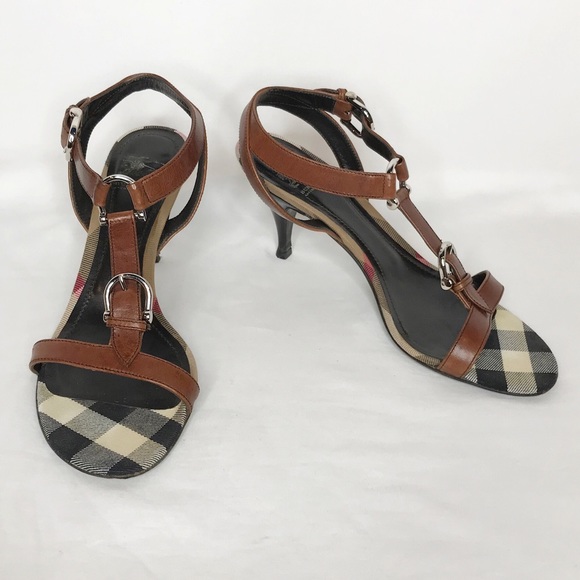 Burberry Shoes - Burberry Brown Leather T-Strap Bridle Sandals 38.5